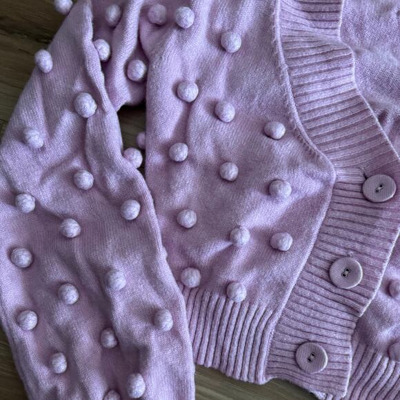 NWOT Dolls Kill Sugar Thrillz Purple Pom Pom Cropped Cardigan - Picture 3 of 4